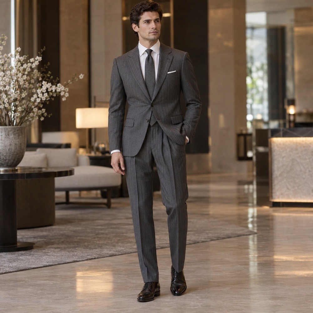 Suitsupply Milano Italian Wool Pinstripe Suit Men's 36 Gray Pleated Pants